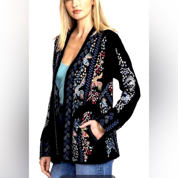 Johnny Was Jackets & Blazers - Johnny Was Violetta Embroidered Bird Kimono Cardigan Jacket Black Sz S